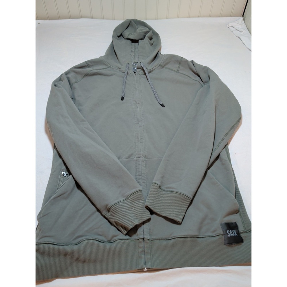 SAXX Down Time Full Zip Performance Hoodie Men's Size XL Green Grey Heather